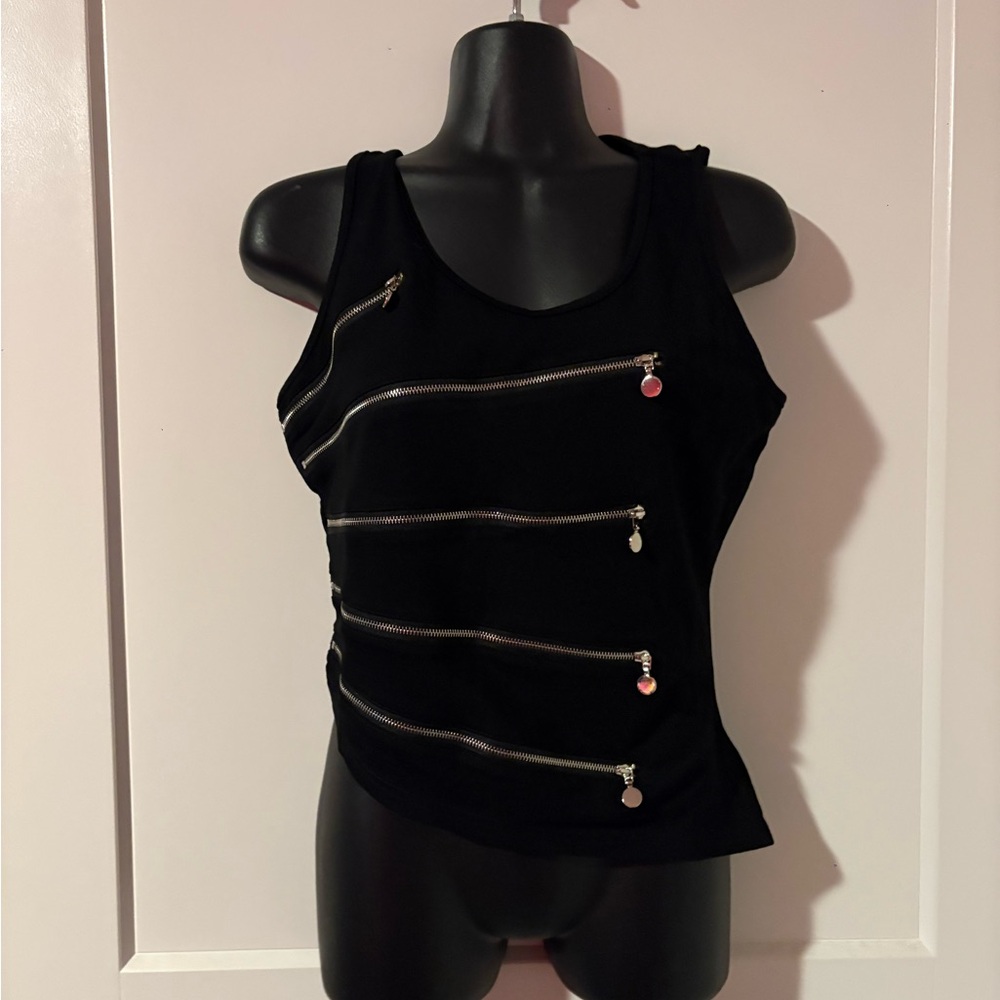 Fashion Nova Black Tank Top with Horizontal Zippers